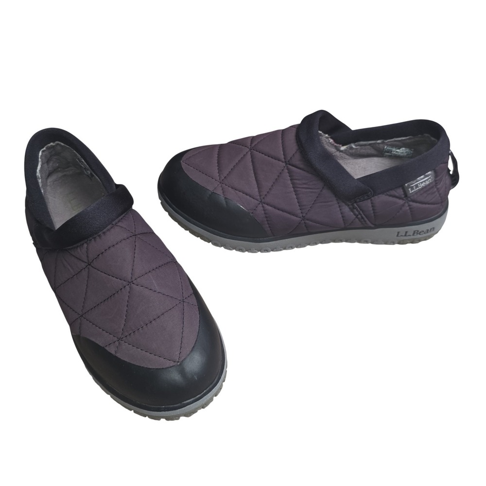 L.L.Bean Quilted Insulated Shoes Women 7 Grey Slip On Indoor Outdoor House shoes